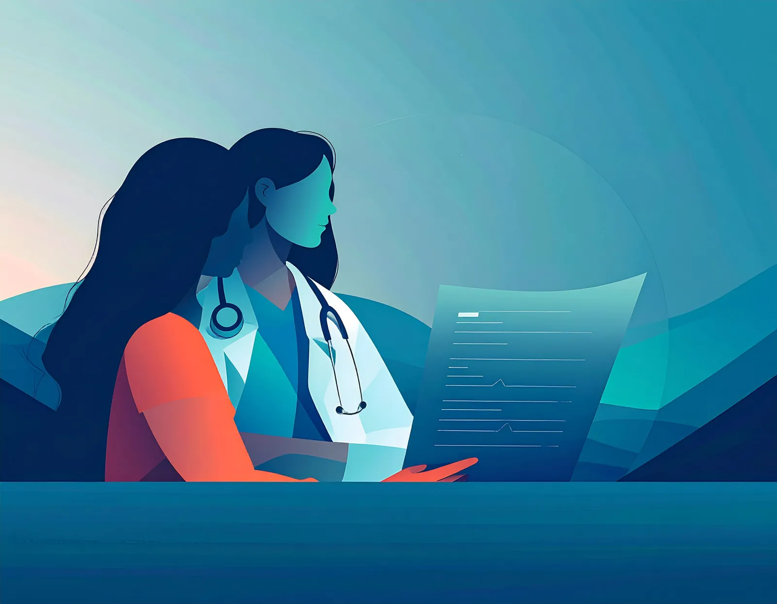 Illustration of a doctor reviewing patient's medical history during a consultation